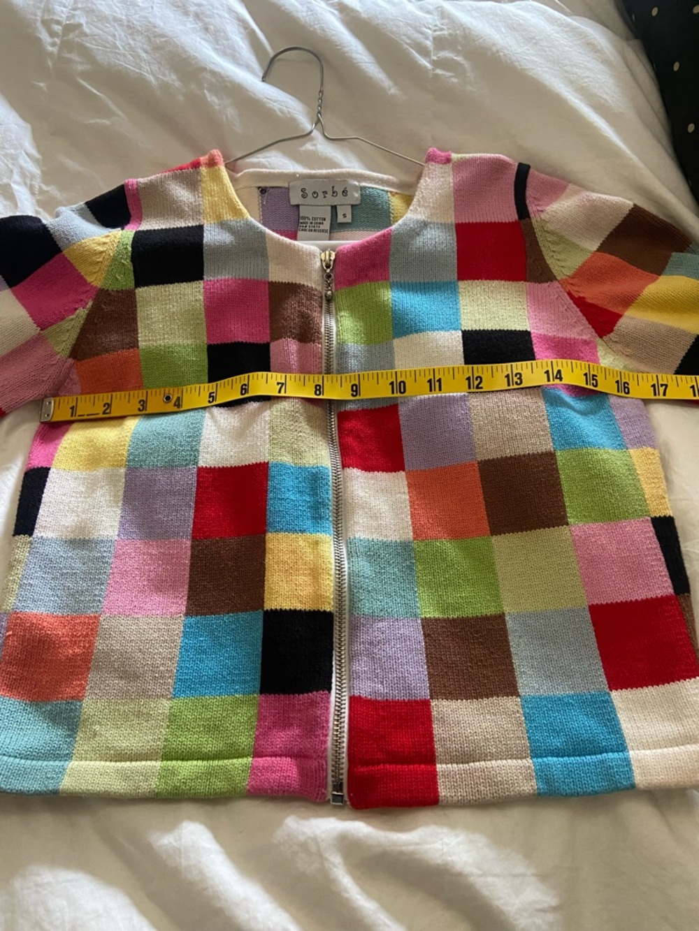 Vintage Sorbet Multicolor Checkered Zip Cardigan - Bright Patchwork - Picture 5 of 7